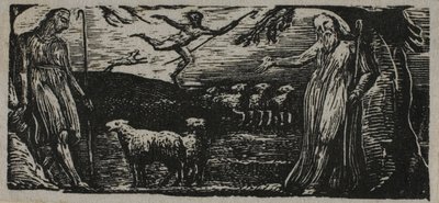 Thenot remonstrerer med Colinet, Lightfoot i baggrunden, fra The Pastorals of Virgil af William Blake