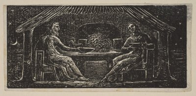 Thenot og Colinet spiser deres aftenmåltid, fra Thorntons Pastorals of Virgil, 1821. af William Blake