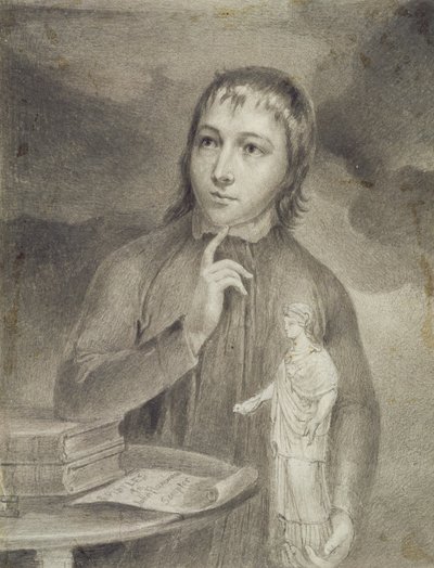 Thomas Alphonso Hayley, Half-Length Drawing, ca. 1800 (grafit med grå b/c på papir) af William Blake