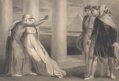 Tiriel støtter den døende Myratana og forbander hans sønner af William Blake