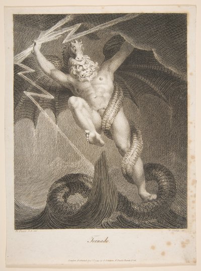 Tornado-Zeus kæmper mod tyfonen Erasmus Darwin, Den botaniske have, 1. august 1795. af William Blake