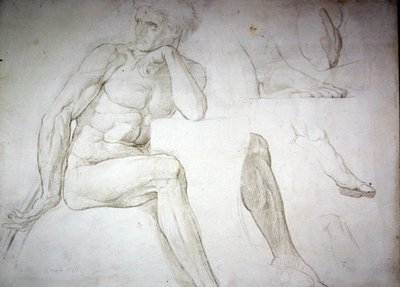 Mandlige nøgenstudier (blyant på papir) af William Blake Richmond