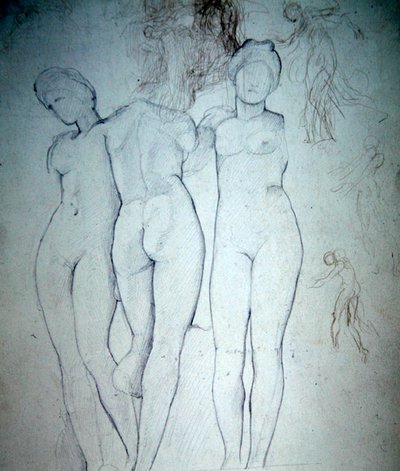 Tre nøgne (blyant på papir) af William Blake Richmond
