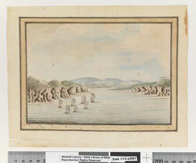 Op. s. 56. `Botany Bay. Sirius & Convoy går ind: Supply & Agents Division in the Bay. 21 januar 1788