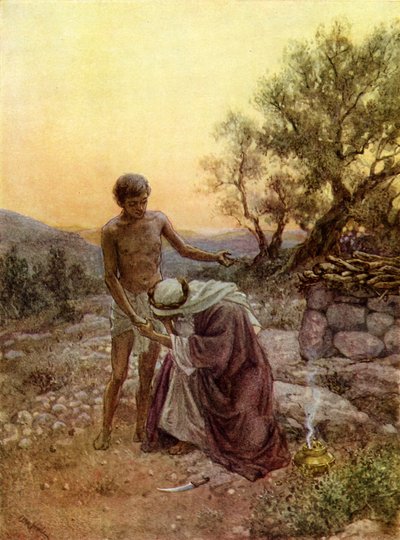 Abraham og Isak ved Moria-bjerget - Bibelen af William Brassey Hole