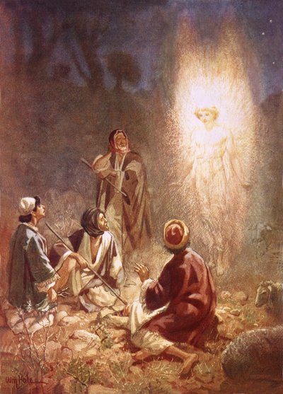 En engel, der forkynder for hyrderne i Betlehem, Jesu fødsel af William Brassey Hole