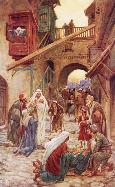 Kapernaums folk bringer mange Jesus til helbredelse af William Brassey Hole