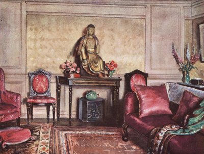 Boligindretning: Et møbelprogram, der viser en vellykket brug af rosa (farvelitografi) af William Bruce Ellis Ranken