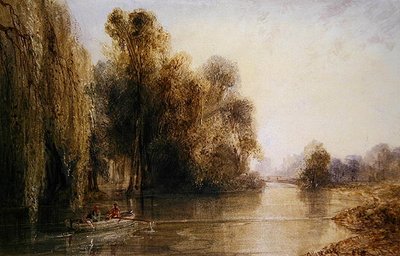 Figurer, der ror på en fransk flod af William Callow