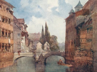 Den gamle bro, Nürnberg (farvelitografi) af William Callow