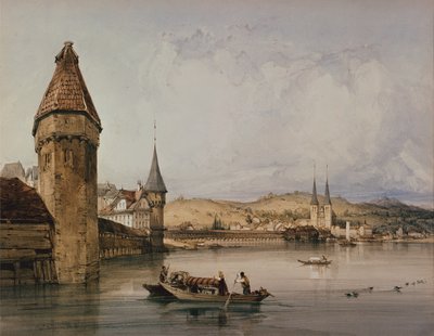 Byen Luzern, ved søen Quatre Cantons af William Callow