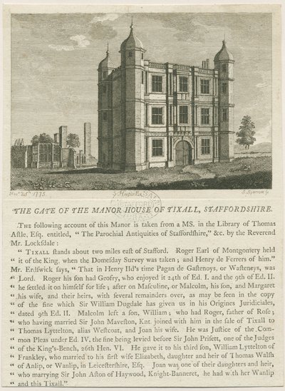 Tixall Hall - Gatehouse: gravering, nd [c 1813] (tryk) af William Carter