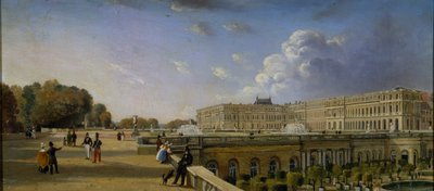Paladset og terrassen i Versailles, ca. 1825-35 (olie på panel) af William Cowen