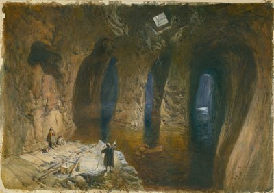 Bahr el Khabeer eller Great Sea Rock-cut cisterne under stedet for Salomons tempel, 1870 (wc og blyant på papir) af William Crimea Simpson