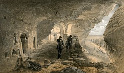 Udgravet kirke i hulerne ved Inkermann, mod vest af William Crimea Simpson