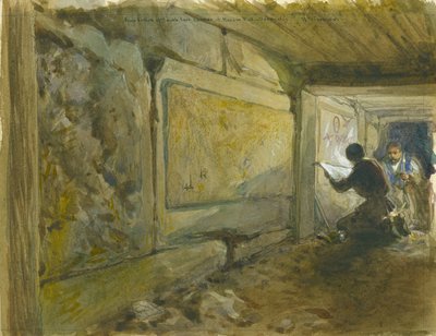 Fundering af det sydøstlige hjørne af Haram-muren, Jerusalem (wc og blyant på papir) af William Crimea Simpson