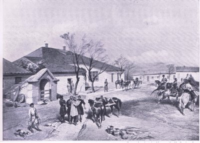 Lord Raglans hovedkvarter ay Khutor-Karagatch, illustration fra British Battles on Land and Sea, 1915 af William Crimea Simpson