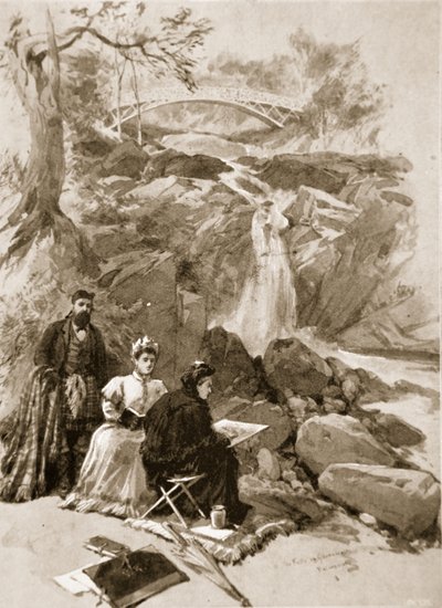 Dronning Victoria som kunstner: Hendes Majestæt skitserer Falls of Garrawalt, Braemar af William Crimea Simpson