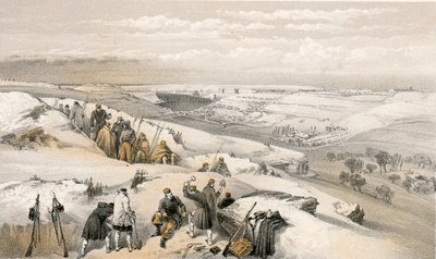 Sebastopol fra 26 Gun Battery yderst til højre for det franske angreb af William Crimea Simpson