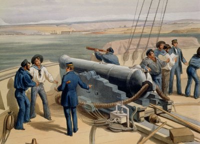 Sebastopol fra havet, plade fra The Seat of War in the East, udgivet af Colnaghi og Co., 1856 farve litho detalje af 142010 af William Crimea Simpson
