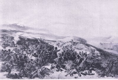Anden anklage fra vagterne, da de gentog de to pistolbatterier i slaget ved Inkerman, illustration fra British Battles on Land and Sea, 1915 af William Crimea Simpson