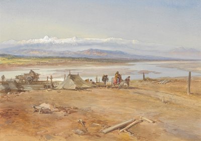The River Chenab, Punjab, 1865 (wc & gouache på papir) af William Crimea Simpson