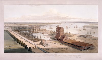 Brunswick Dock og East India Dock, Poplar, London, 1803 af William Daniell