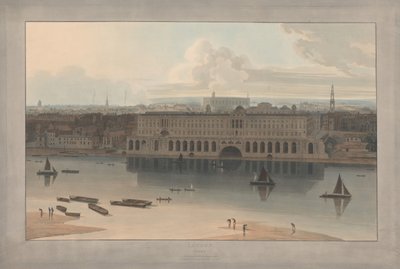 Tavle V: London, Somerset House (fra William Daniells Seks udsigter over London; Themsens side) af William Daniell