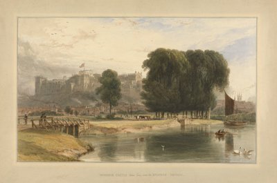 Windsor Castle, fra nær Brocas Meadows, 1827 (wc og pen og blæk på papir lagt på mount) af William Daniell