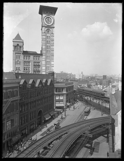Højvinklet billede af krydset mellem Flatbush Avenue og Fulton Street, Brooklyn, New York, 5. september 1914 af William Davis Hassler