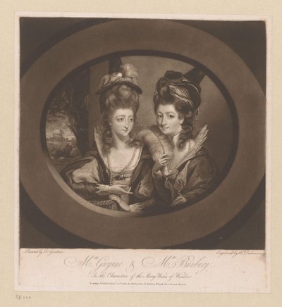 Portret af Mary Gwyn og Catherine Bunbury Mrs. Gwynne og Mrs. Bunbury, / i karaktererne Merry Wives of Windsor (titel på objektet) af William Dickinson