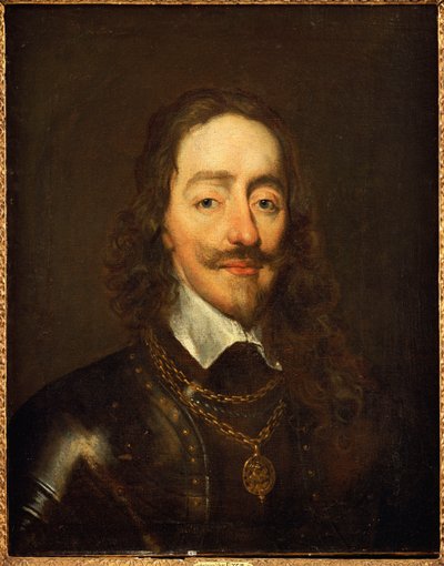 Portræt af kong Charles I iført rustning og collagen af strømpebåndsordenen af William Dobson
