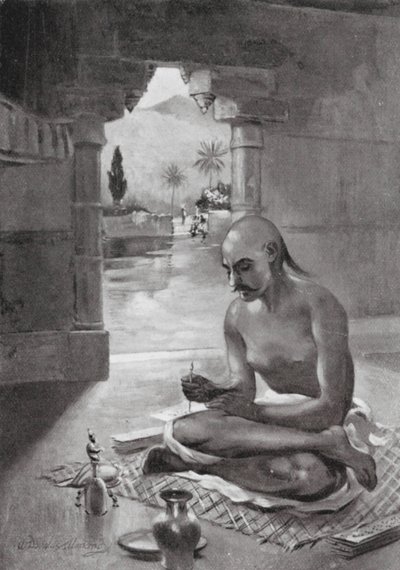 Kalidasa indskriver "Skybudbringeren", AD 375 (litografi) af William Douglas Almond