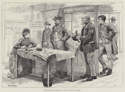 Registrering af arbejdsløse, scene på et kontor i Chelsea af William Douglas Almond