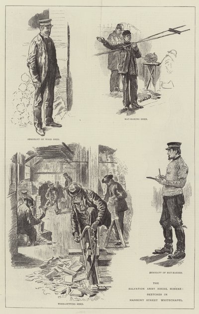 Frelsens Hærs sociale ordning, skitser i Hanbury Street, Whitechapel af William Douglas Almond