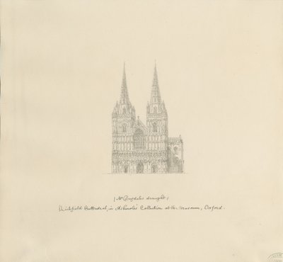 Lichfield Cathedral - Vestfronten: pennetegning, nd [slut 17. århundrede] (tegning) af William Dugdale