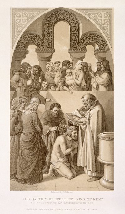The Baptism of King Ethelbert (c.552-616) of Kent af St. Augustine i Canterbury i 597, fra 