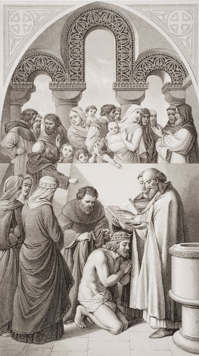 The Baptism of King Ethelbert (ca. 552-616) of Kent af St. Augustine i Canterbury i 597, fra 