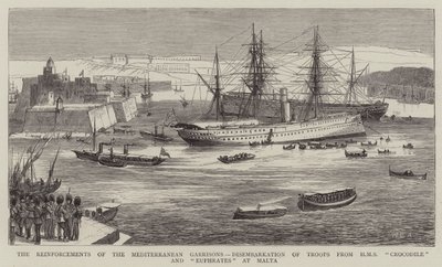 Forstærkningerne af middelhavsgarnisonerne, landgang af tropper fra HMS Crocodile og Eufrat på Malta af William Edward Atkins