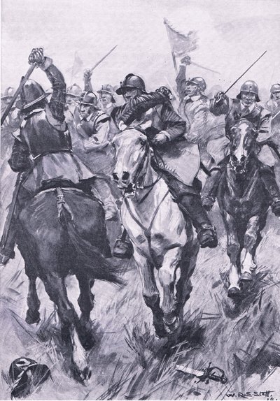 Kavalerikonflikten ved Dunbar 3. september 1650, illustration fra britiske slag på land og hav, 1915 af William Edward Stott