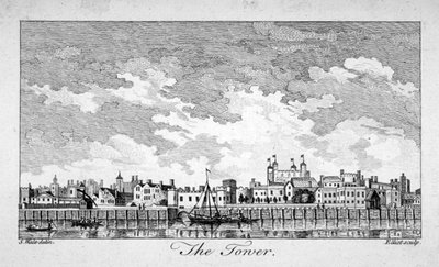 Sydlig udsigt over Tower of London med både på Themsen, 1761 af William Elliot