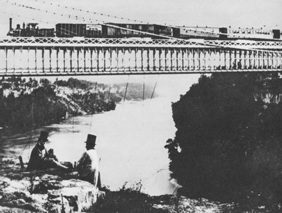 Første jernbanebro over Niagara (s/h foto) af William England
