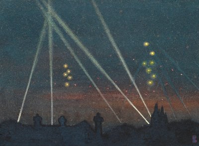 Søgelys under et bombeangreb (akvarel på papir) af William Ernest Buchanan