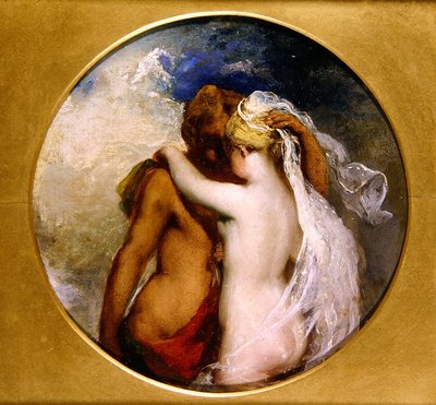 Nymfe og Satyr (olie på panel) (se også 352441) af William Etty