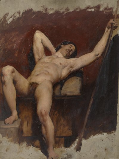 Liggende nøgen mand, hævet højre knæ, 1815-45 af William Etty