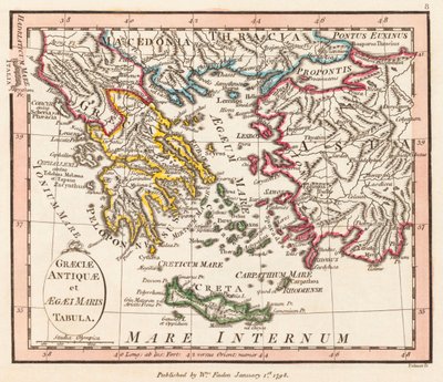 Det gamle Grækenland. Ægiske Hav. Lilleasien. Kort. af William Faden