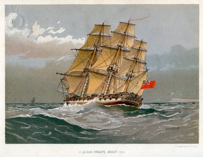 En Royal Navy 38 kanonfregat, c1770 c1890-c1893 af William Frederick Mitchell