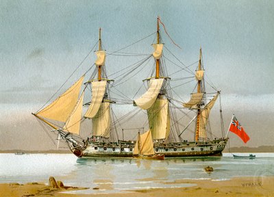 En Royal Navy 42 kanonfregat, c1780 c1890-c1893. af William Frederick Mitchell