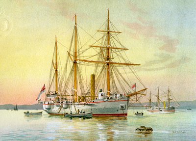 HMS Bramble, Royal Navy 1. klasse kanonbåd, c1890-c1893. af William Frederick Mitchell
