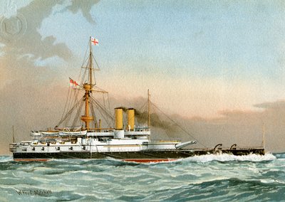 HMS Victoria, Royal Navy 1. klasse slagskib, c1890-c1893. af William Frederick Mitchell